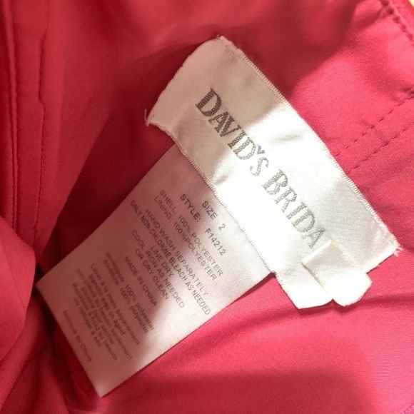 DAVID BRIDAL•red pink satin strapless ruched dress - Picture 7 of 7